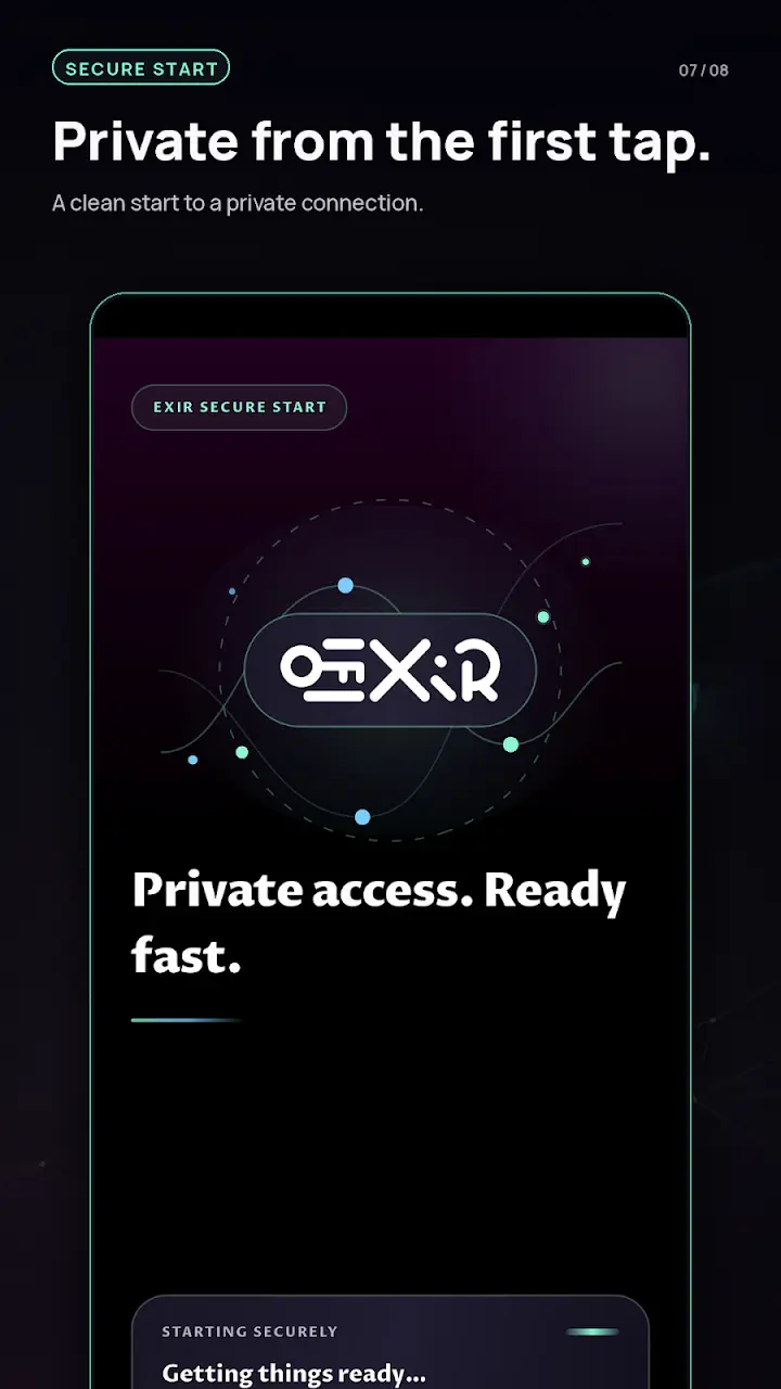 Secure start screen in Exir VPN